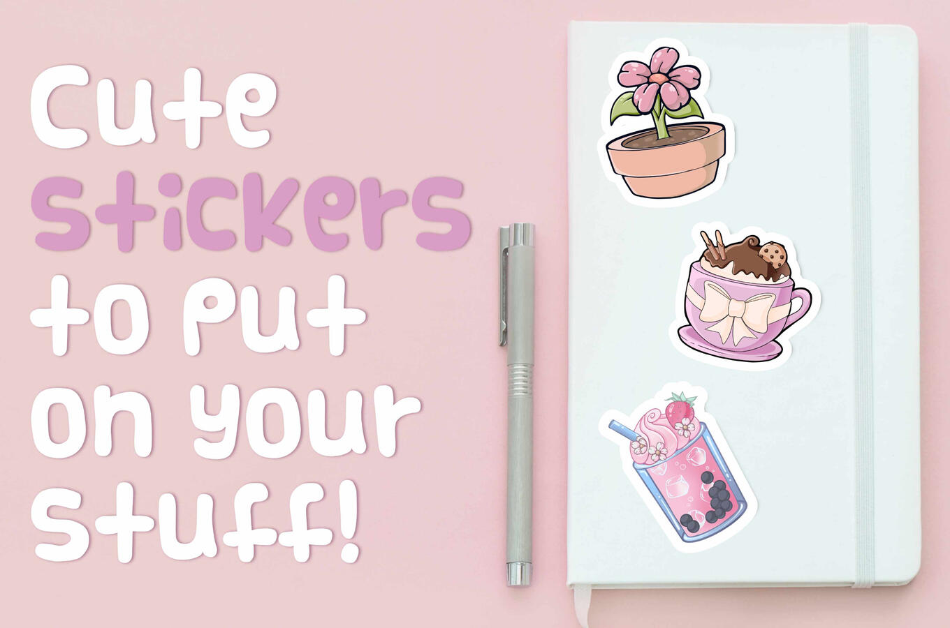 three cute stickers on a notebook